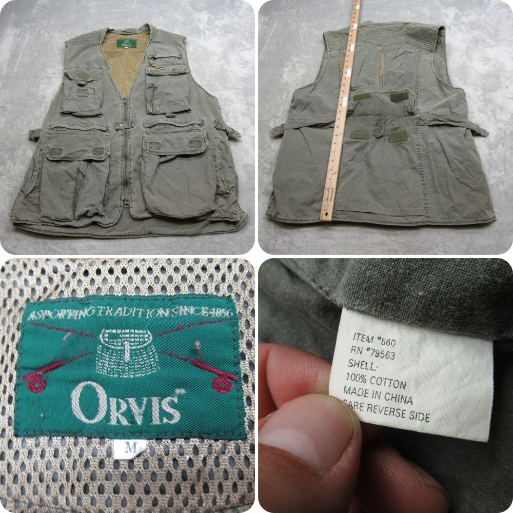 Orvis Vest Men Medium Green Mesh Pockets Full Zip Utility Fishing Hunting VTG